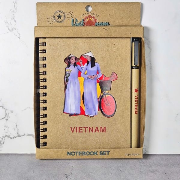 SỔ TAY GIẤY GỖ & BÚT (2 CÔ XE ĐẠP)
