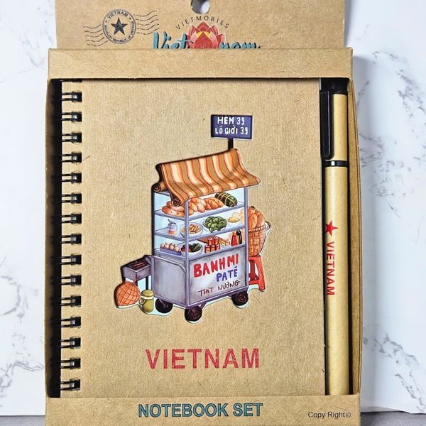 SỔ TAY GIẤY GỖ & BÚT (XE BÁNH MÌ)
